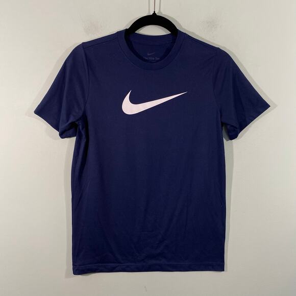 Nike Women Navy Big Swoosh Dri-Fit Short Sleeve Nike Tee Size L - Picture 1 of 8